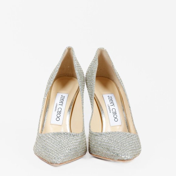 *SOLD* Jimmy Choo Silver Glitter Snakeprint Pumps - Picture 2 of 10